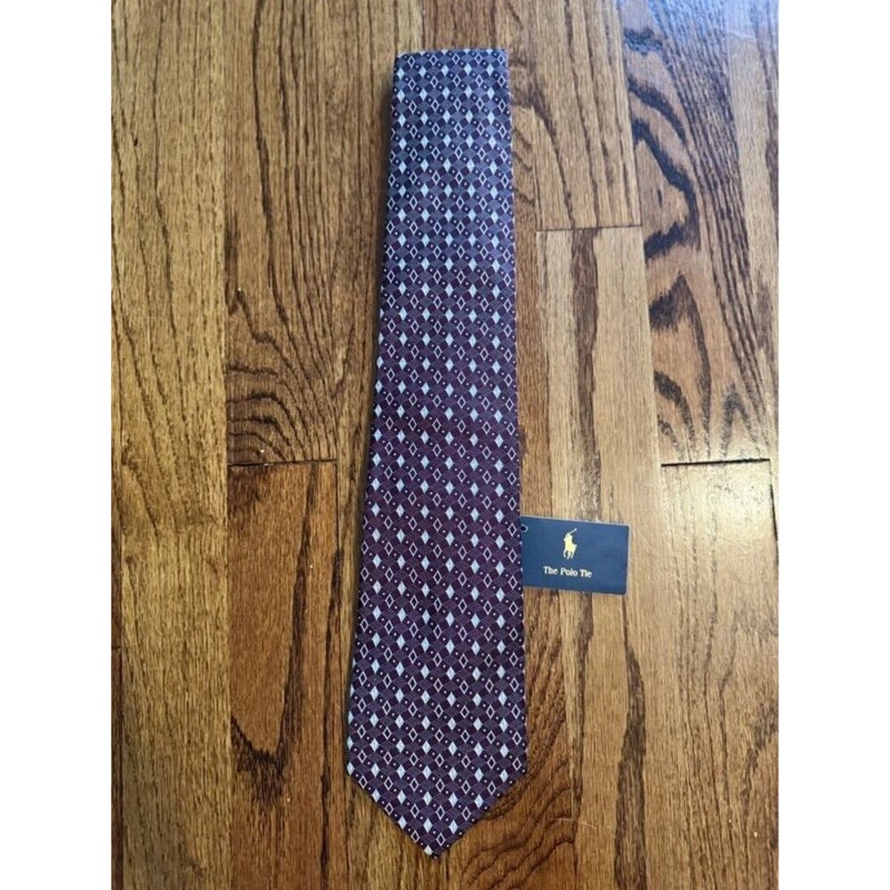Polo Ralph Lauren Silk Geometric Diamond Pattern Necktie – Burgundy/Mahogany